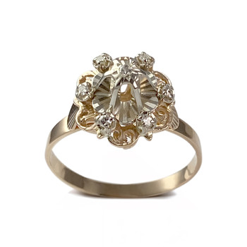 Second-hand gold ring 750 rose and white flower diamonds
