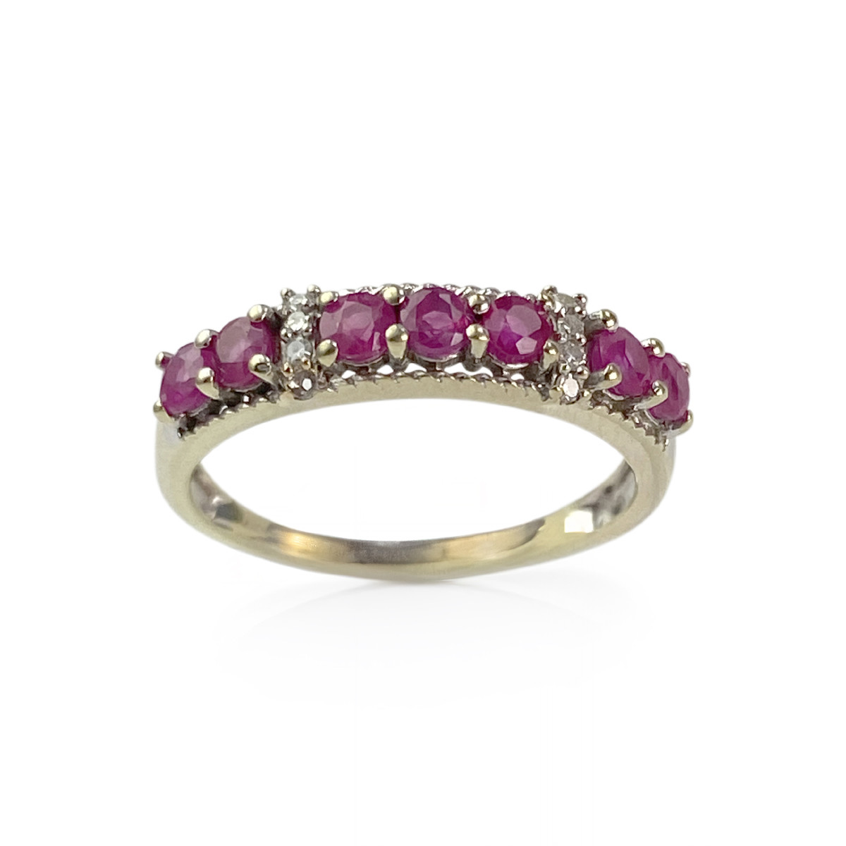 Bague d'occasion or 750 blanc diamants rubis