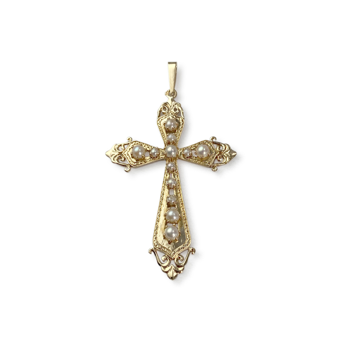 Croix d'occasion or 750 jaune demi-perles