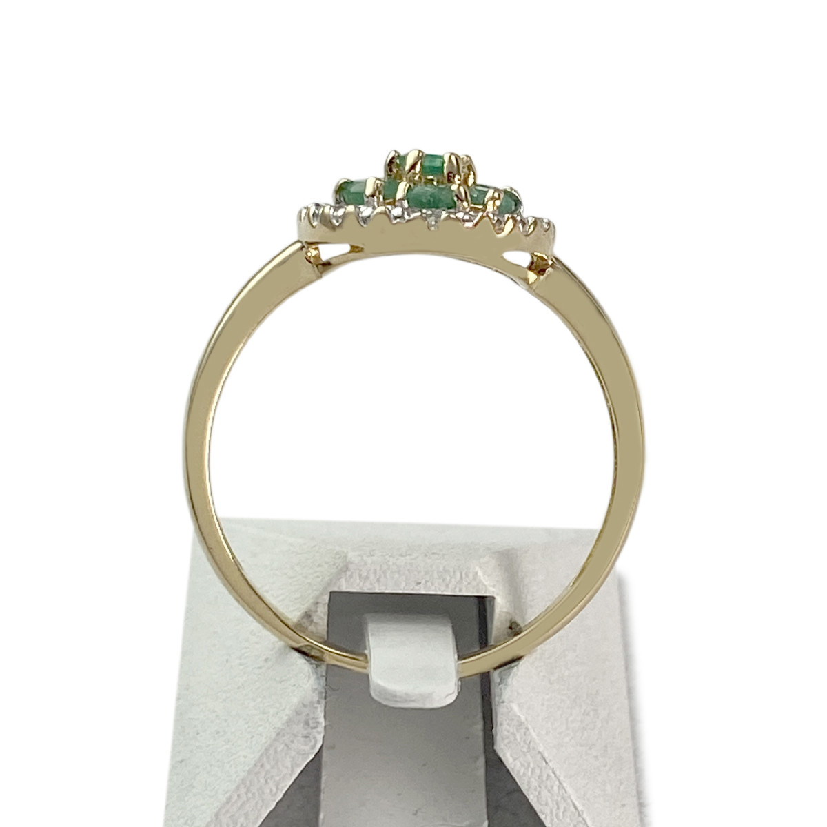 Bague d'occasion or 750 jaune fleur diamants émeraudes - vue 3