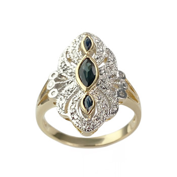 Second hand ring gold 750 2 golds marquise sapphires diamonds