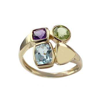 Bague d'occasion or 750 jaune topaze sky blue amethyste peridot