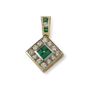 Pendentif d'occasion or 750 jaune diamant émeraude