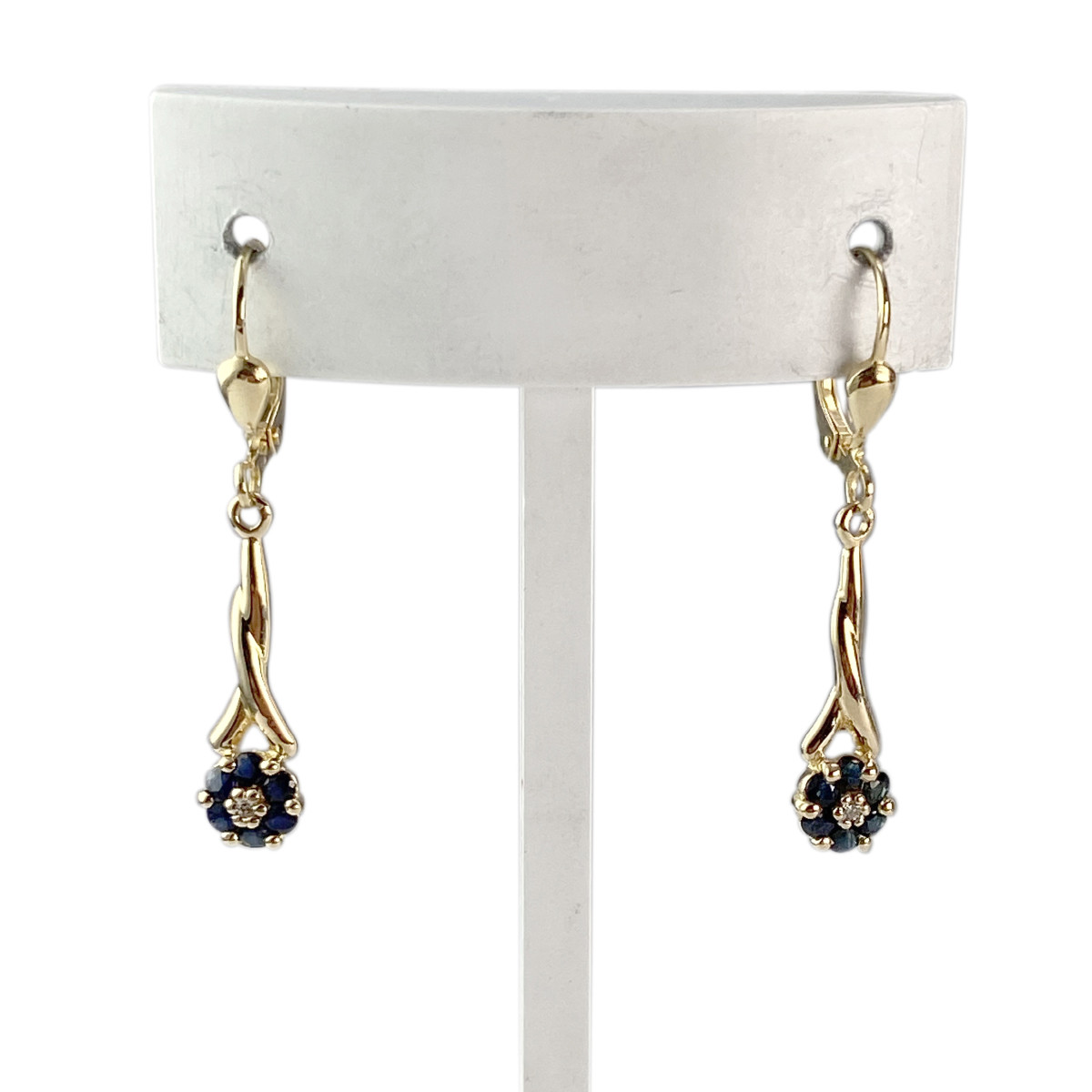 Boucles d'oreilles d'occasion or 750 jaune diamant saphir