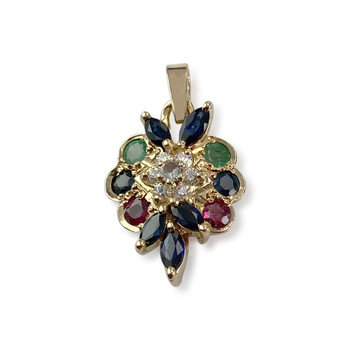 Pendentif d'occasion or 750 jaune saphir rubis emeraude oxyde de zirconium