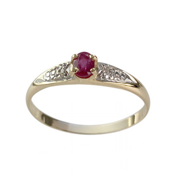 Bague d'occasion or 750 jaune rubis diamant