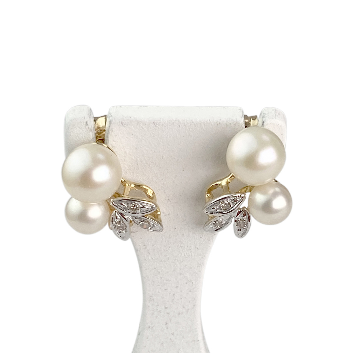 Boucles d'oreilles d'occasion or 750 2 tons perles de culture diamants