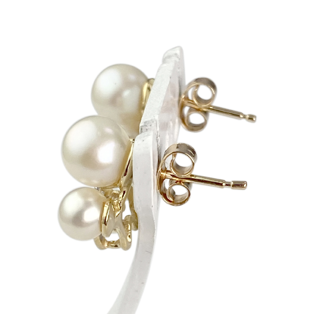 Boucles d'oreilles d'occasion or 750 2 tons perles de culture diamants - vue 2