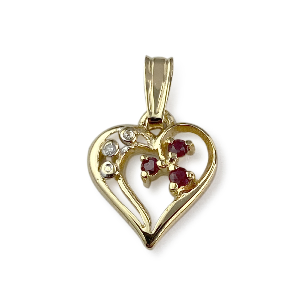 Pendentif coeur d'occasion or 750 jaune rubis diamant