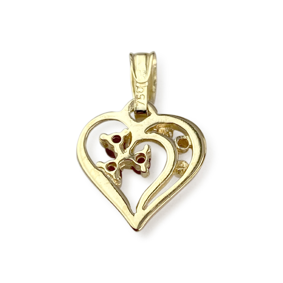 Pendentif coeur d'occasion or 750 jaune rubis diamant - vue 2