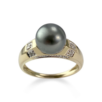 Bague d'occasion or 750 jaune diamants perle de Tahiti