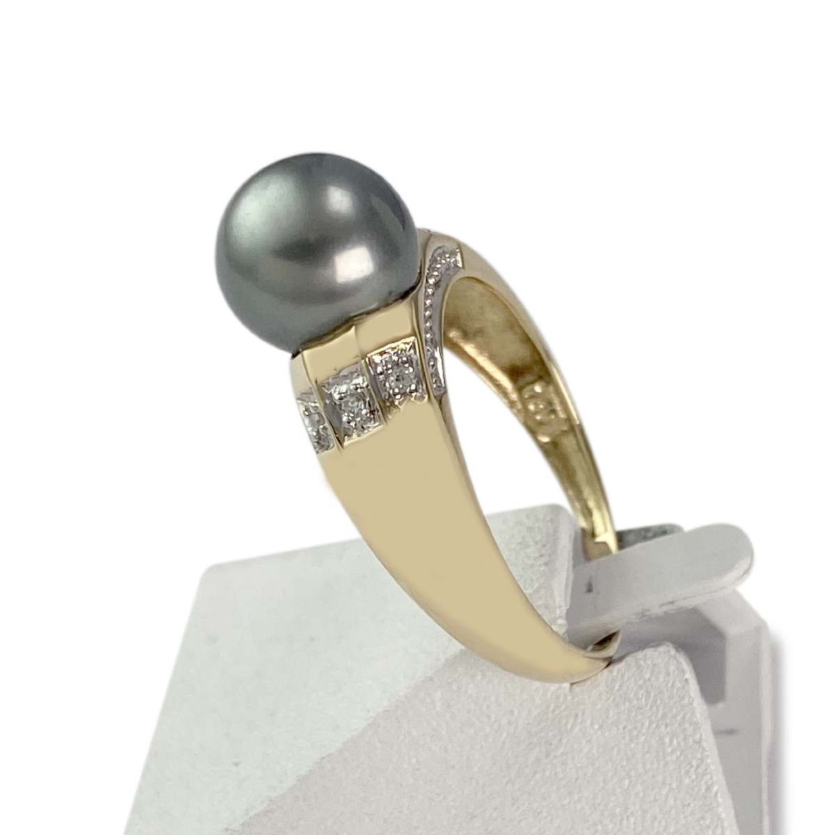 Bague d'occasion or 750 jaune diamants perle de Tahiti - vue 2