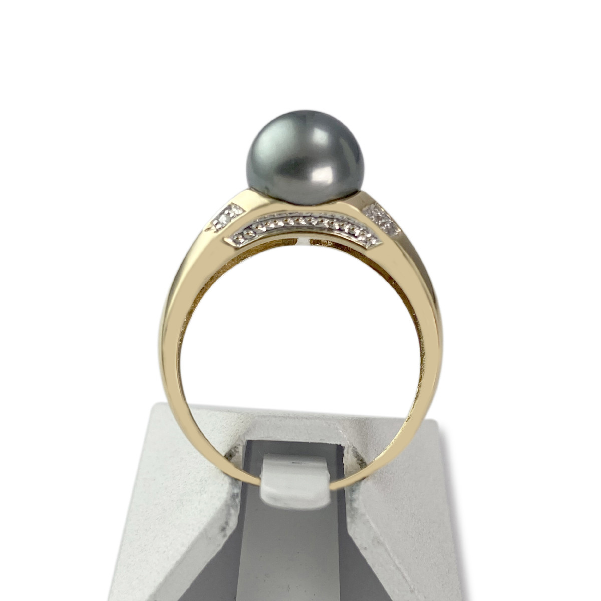 Bague d'occasion or 750 jaune diamants perle de Tahiti - vue 3