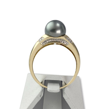 Bague d'occasion or 750 jaune diamants perle de Tahiti