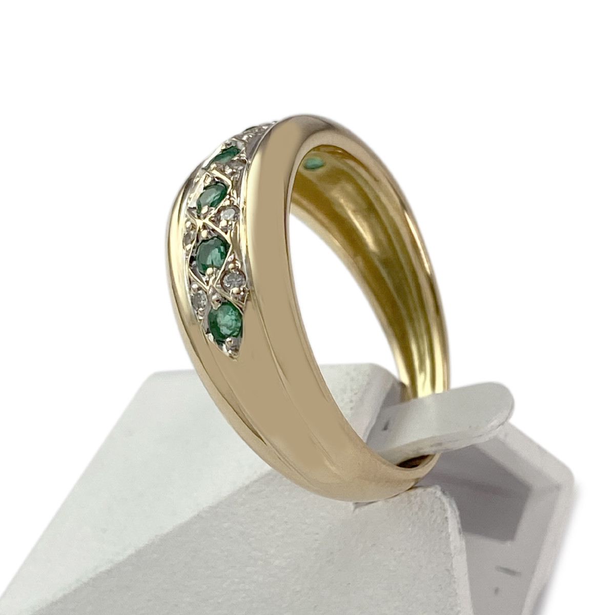 Bague d'occasion or 750 jaune émeraudes diamants - vue 2