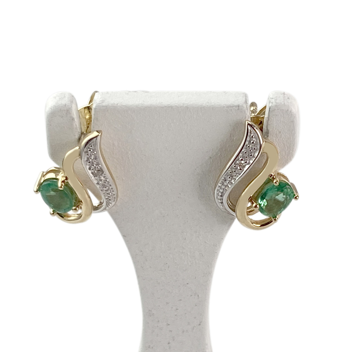 Boucles d'oreilles d'occasion or 750 2 tons diamant émeraude