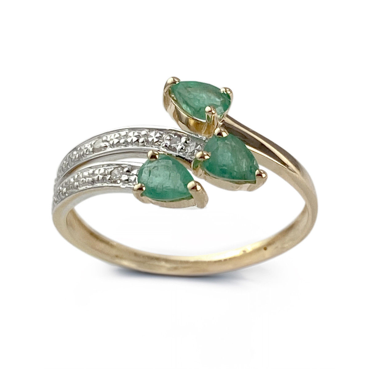 Bague d'occasion or 750 2 tons émeraude diamant