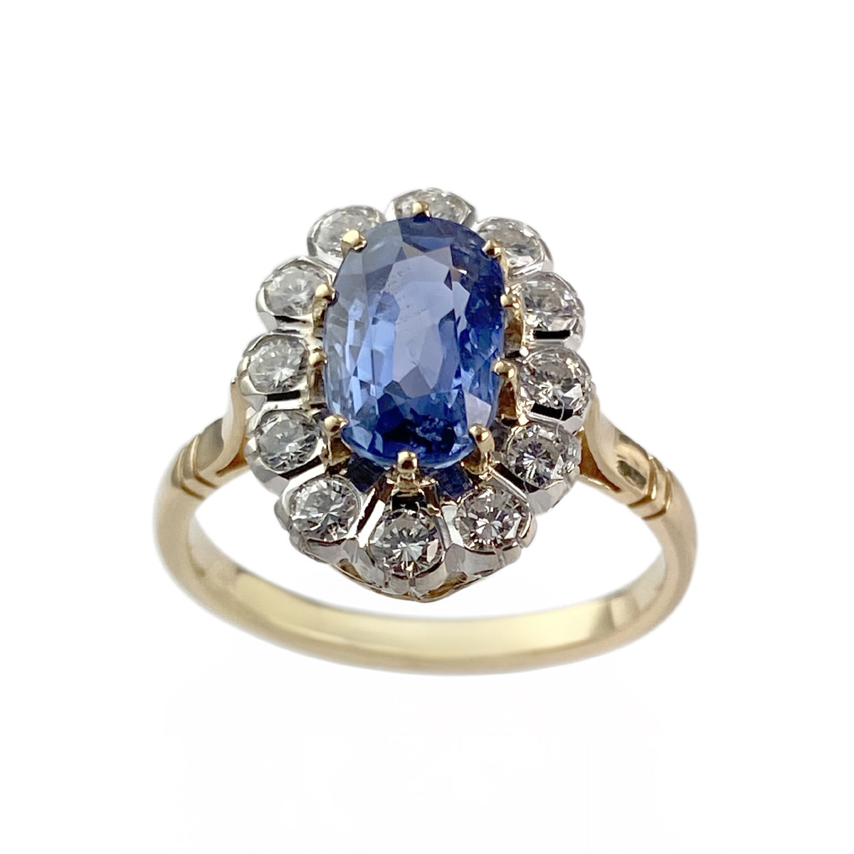 Bague d'occasion or 750 2 tons saphir diamant