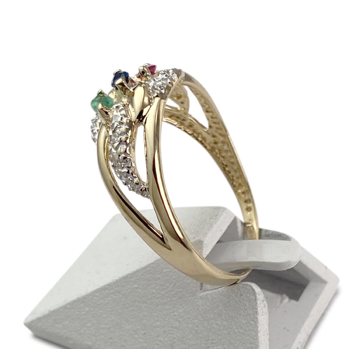 Bague d'occasion or 750 2 tons diamant émeraude saphir rubis - vue 2