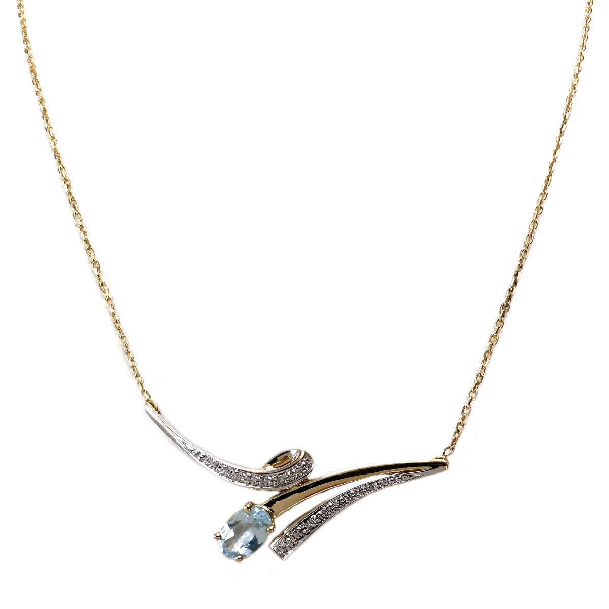 Collier d'occasion or 750 2 tons forcat diamant topaze bleue