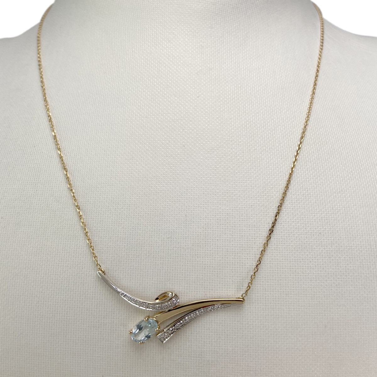 Collier d'occasion or 750 2 tons forcat diamant topaze bleue - vue 2