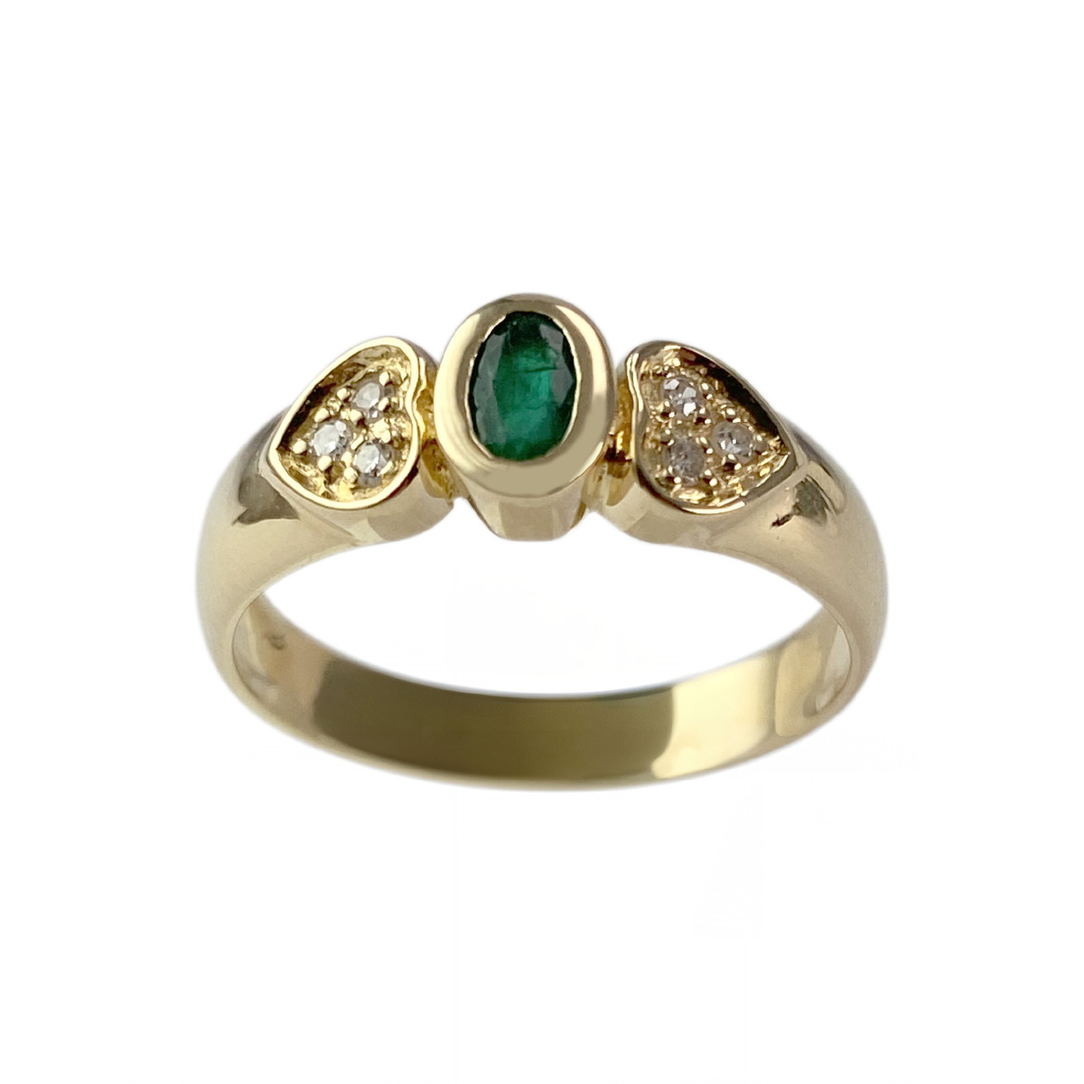 Second-hand gold 750 yellow emerald diamond ring