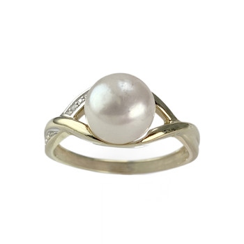 Bague d'occasion or 375 2 tons perle de culture diamant