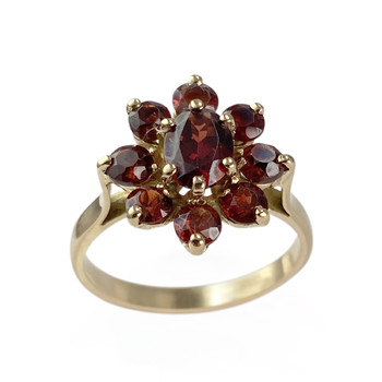 Bague d'occasion or 750 jaune fleur grenats