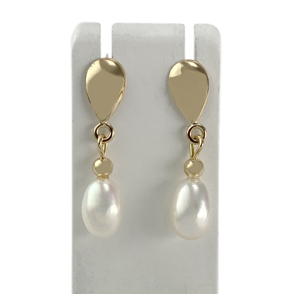 Boucles d'oreilles d'occasion or 750 jaune perle de culture de chine