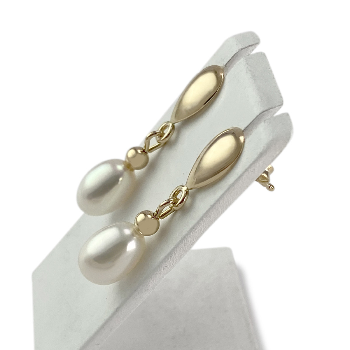 Boucles d'oreilles d'occasion or 750 jaune perle de culture de chine - vue 2