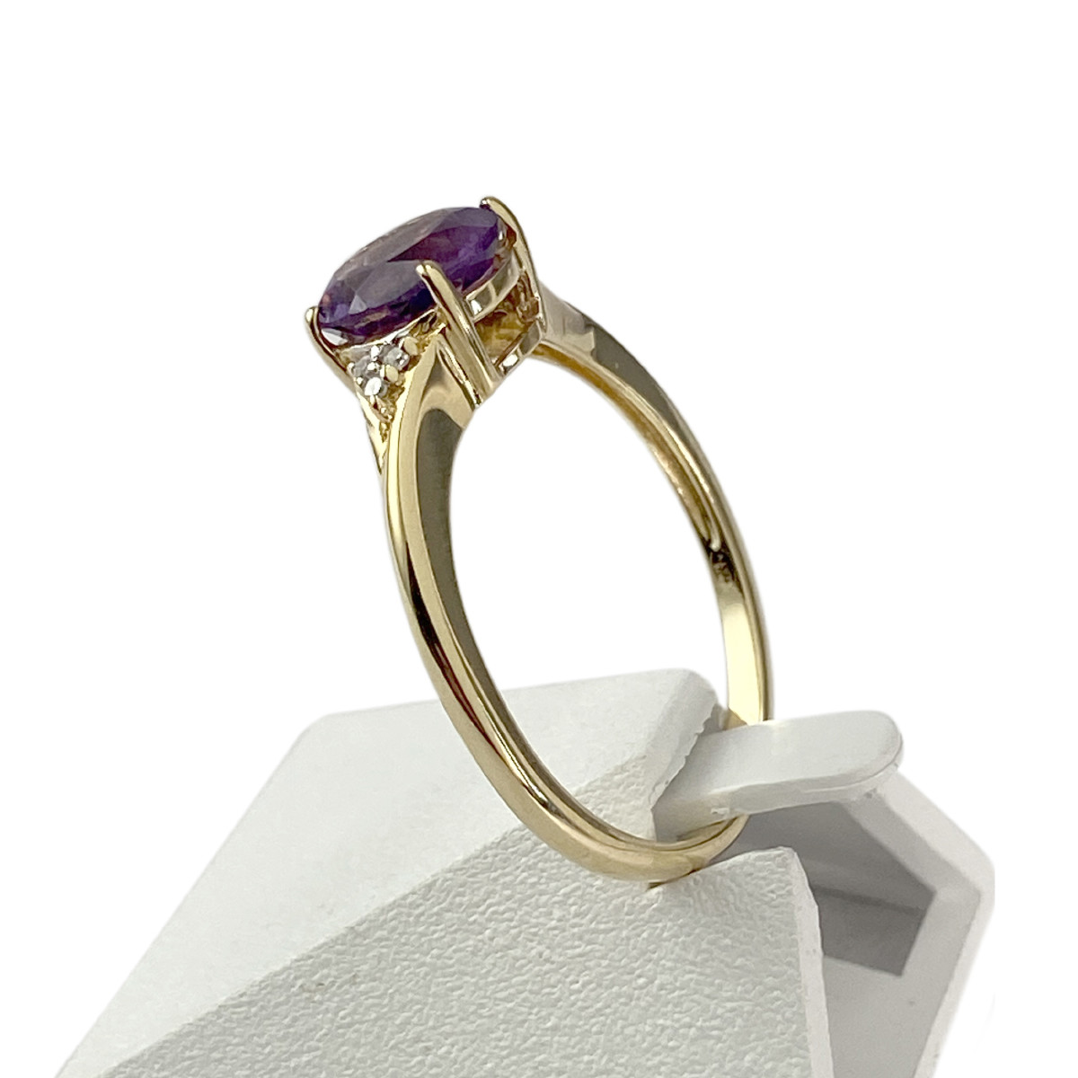 Bague d'occasion or 750 jaune améthyste diamants - vue 2