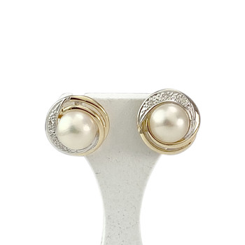 Boucles d'oreilles d'occasion 2 ors 750 diamants perles de culture