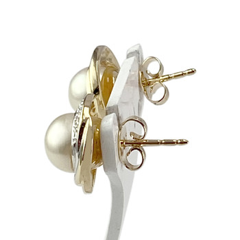 Boucles d'oreilles d'occasion 2 ors 750 diamants perles de culture