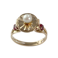 Bague d'occasion or 750 jaune perle de culture pierre synthetique