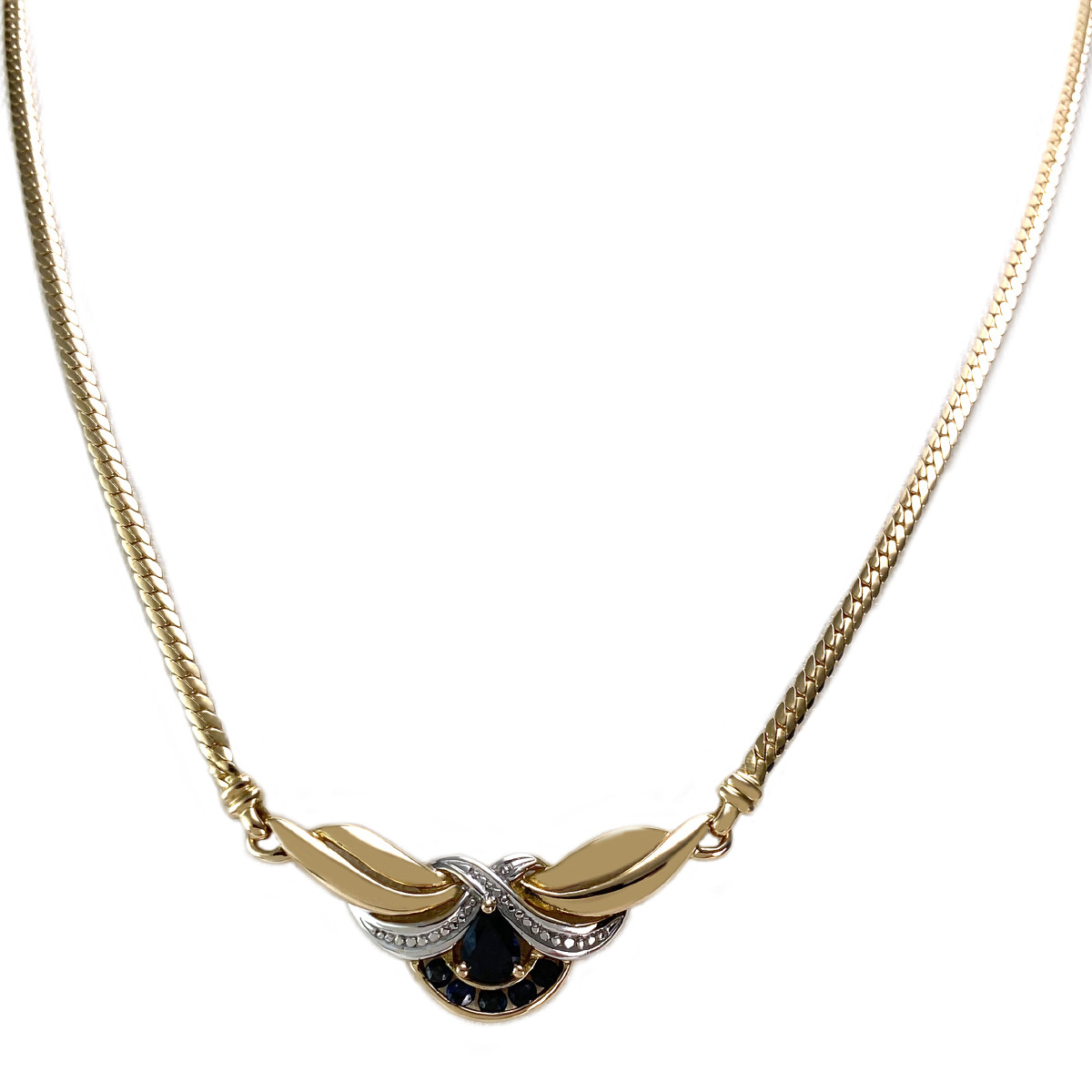 Collier d'occasion or 750 2 tons maille anglaise saphir saphir