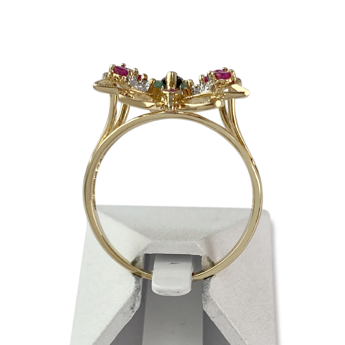 Bague d'occasion or 750 2 tons rubis saphir emeraude diamant - vue 3