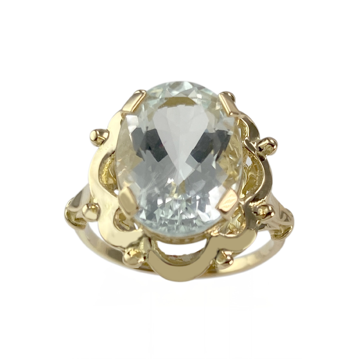 Tweedehands gouden 750 gele aquamarijn ring