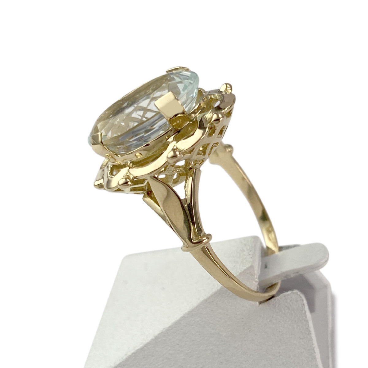 Tweedehands gouden 750 gele aquamarijn ring - bekijk 2