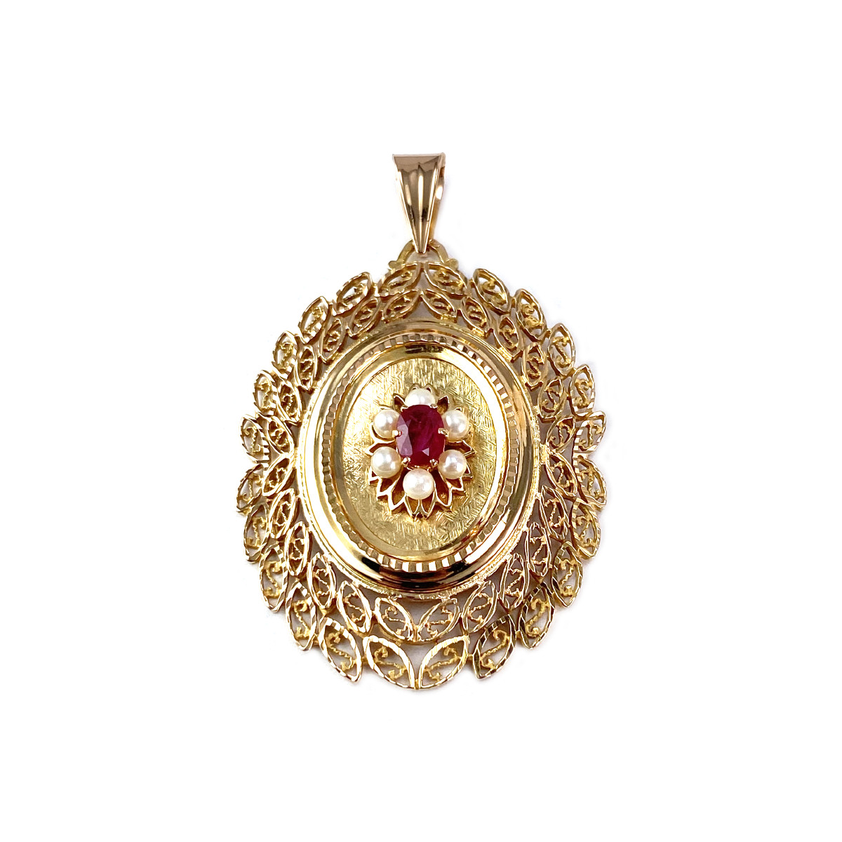 Pendentif d'occasion or 750 jaune rubis perle de culture
