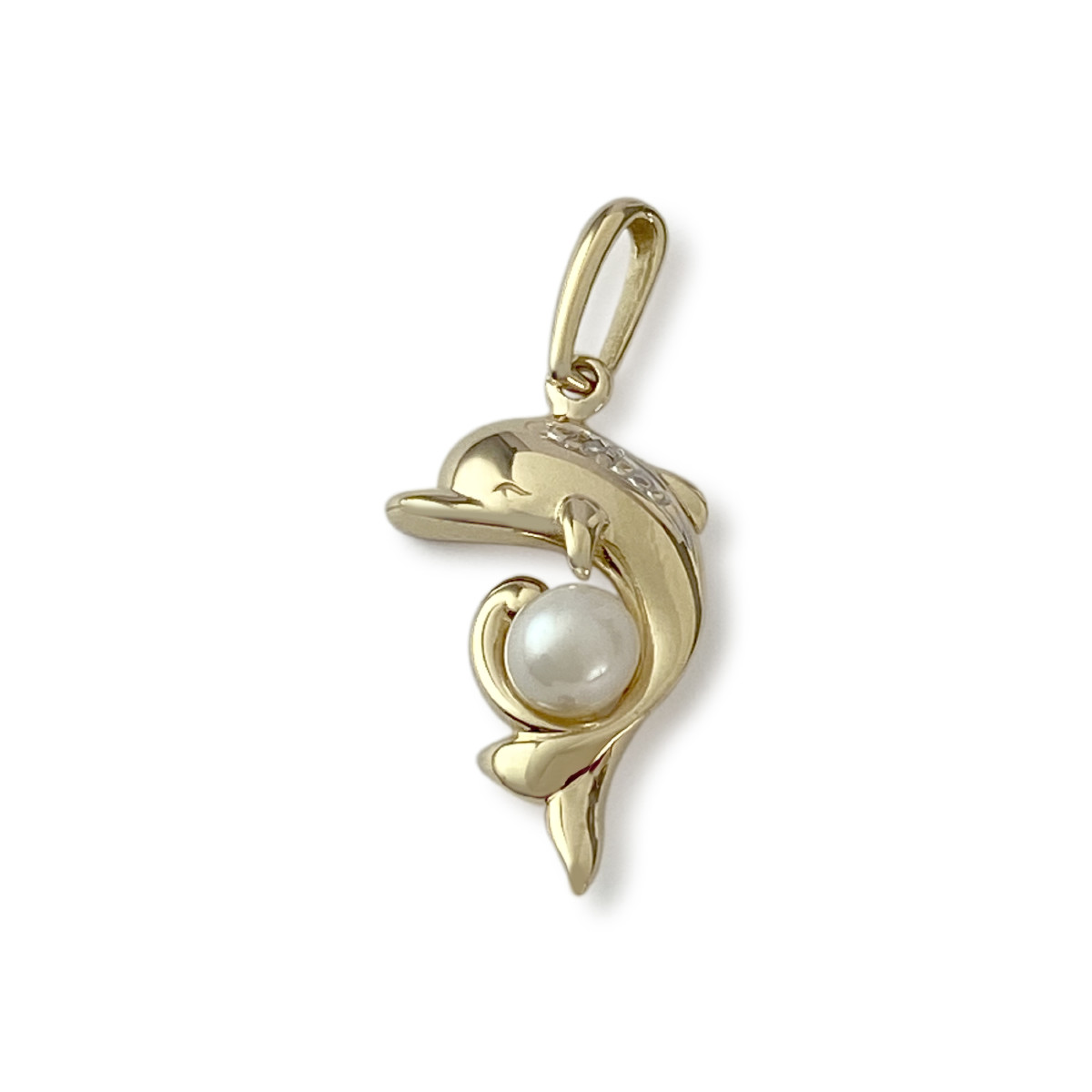 Pendentif d'occasion or 750 jaune dauphin perle de culture diamant