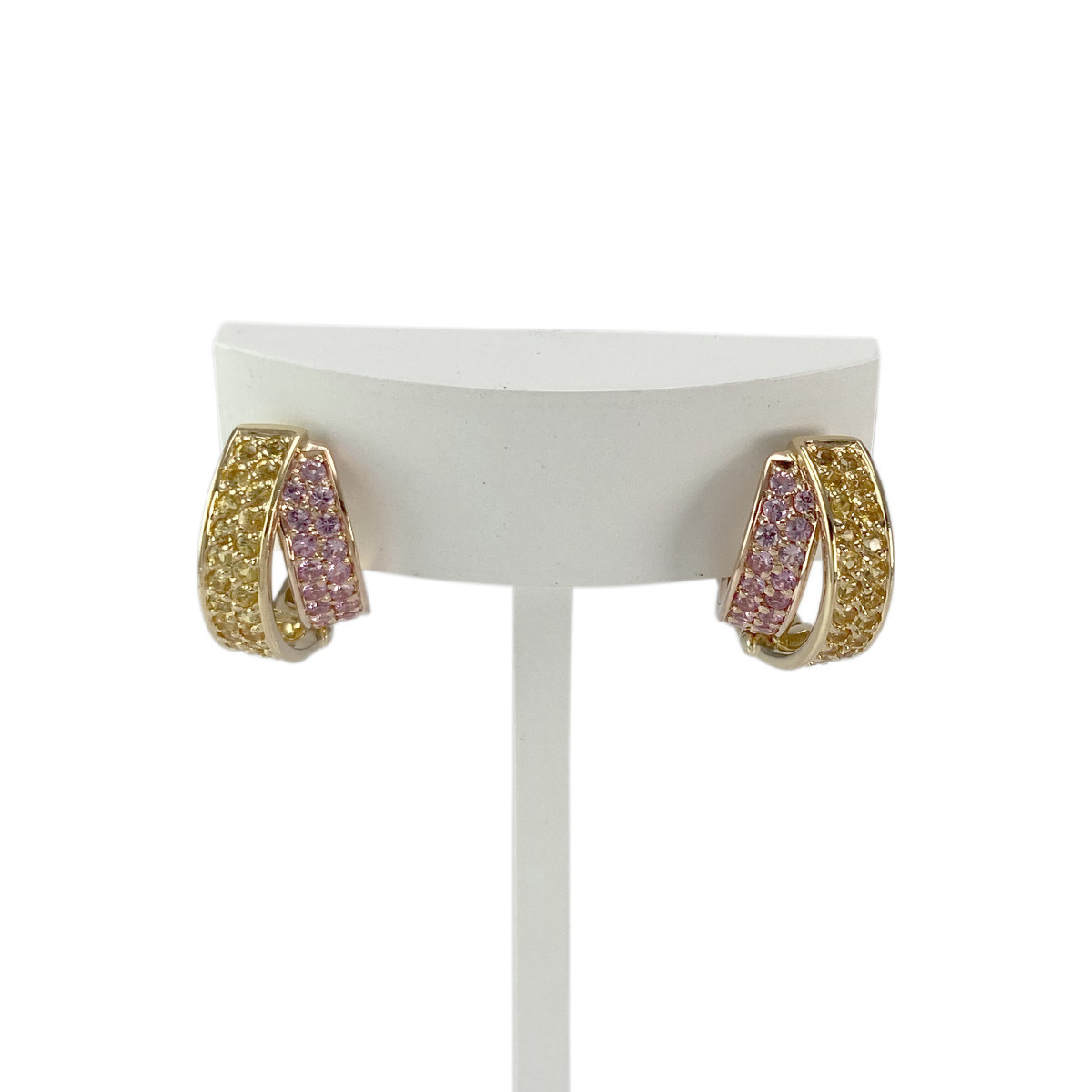 Créoles d'occasion or 750 jaune saphir jaune saphir rose