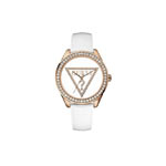 Montre Guess femme m&eacute;tal dor&eacute; rose bracelet blanc