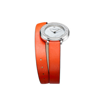 Baume & Mercier Promesse women's watch stainless steel bracelet double tour orange leather