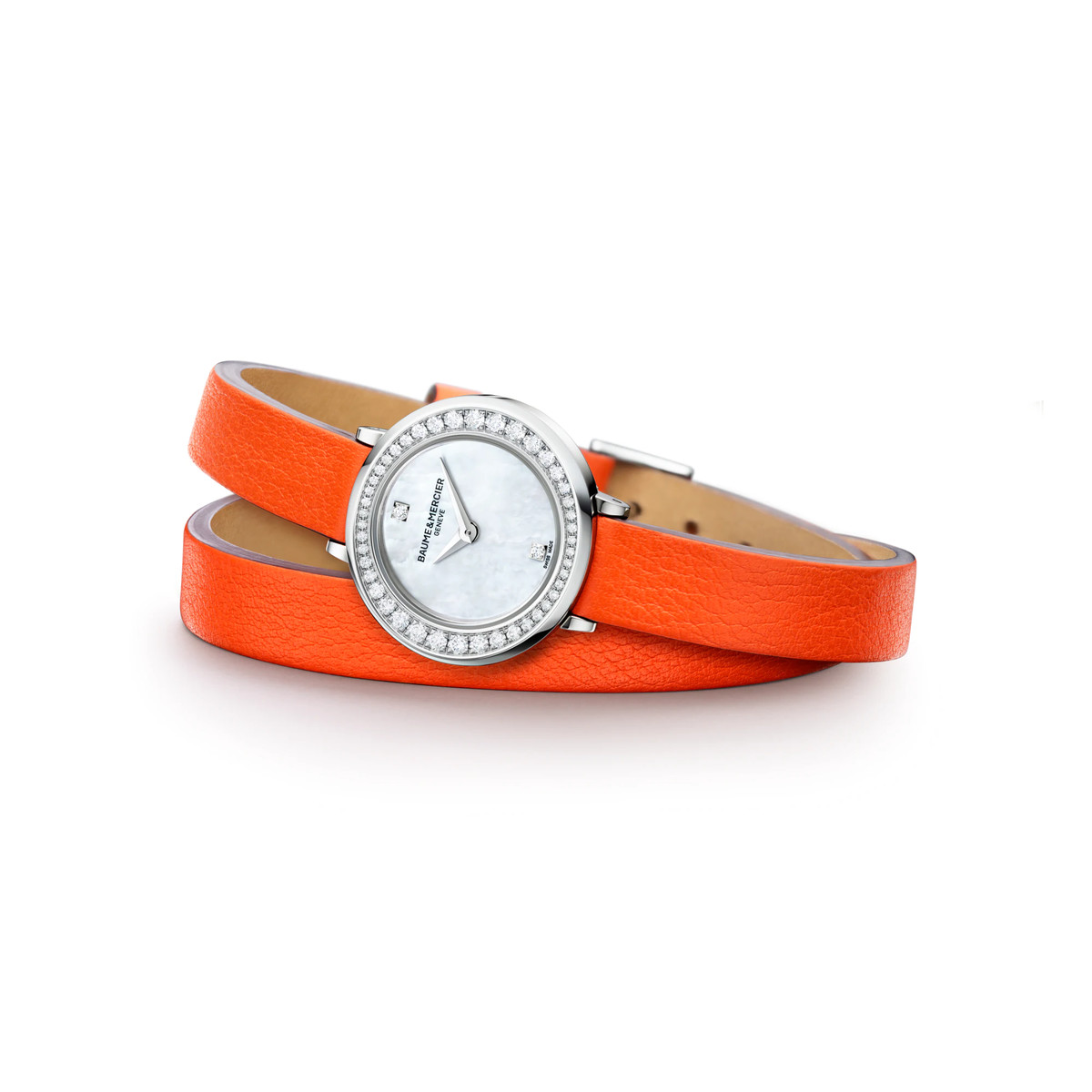 Montre Baume & Mercier Promesse femme acier bracelet double tour cuir orange - vue D1