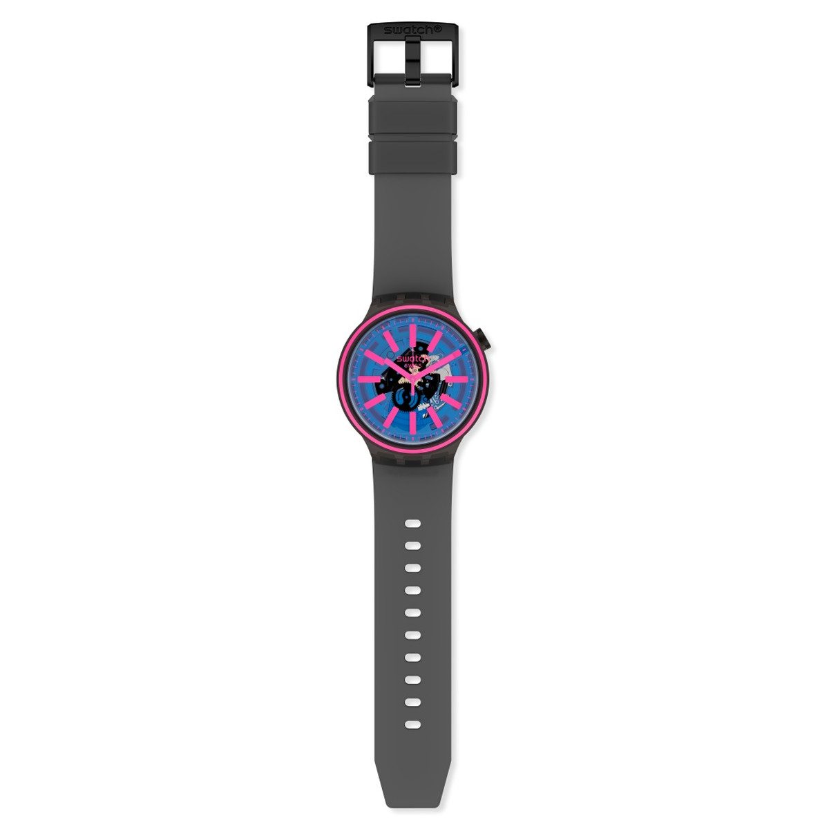 Montre Swatch mixte plastique silicone noir - vue D1