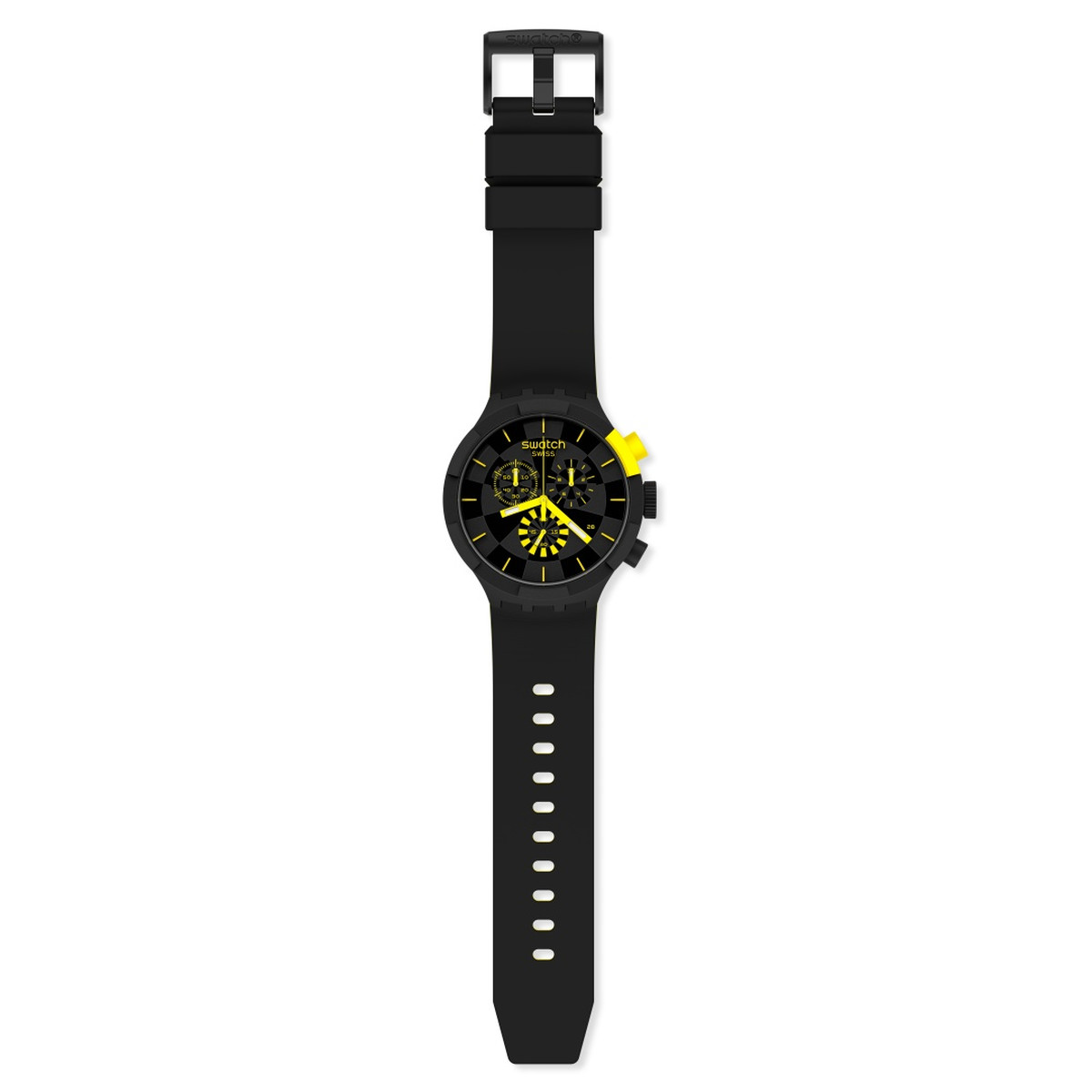 Montre Swatch mixte chronographe plastique silicone noir - vue D1