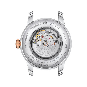 TISSOT T-LADY LE LOCLE automatisch dameshorloge grijze wijzerplaat tweekleurig PVD armband