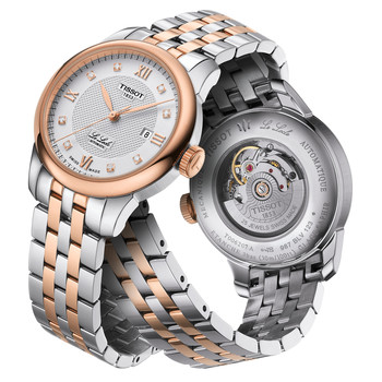 TISSOT T-LADY LE LOCLE automatisch dameshorloge grijze wijzerplaat tweekleurig PVD armband