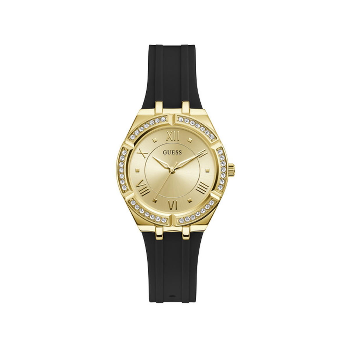 Montre Guess femme acier doré jaune silicone noir