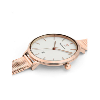 Montre Pierre Lannier femme acier doré rose bracelet maille milanaise
